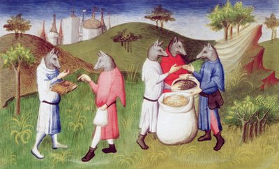 Ms Fr 2810 f.76v、ウルフに向かったインド洋のアンダマン諸島の人々、「Le Livre des Merveilles」、c.1410-12（ベラムのテンペラ） 作： Boucicaut Master
